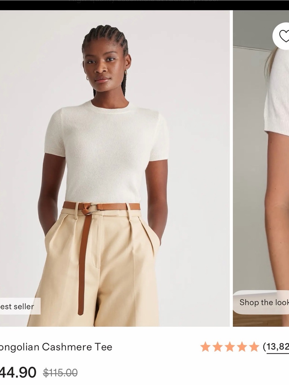 Quince Cream Short-Sleeve Cashmere Tee
